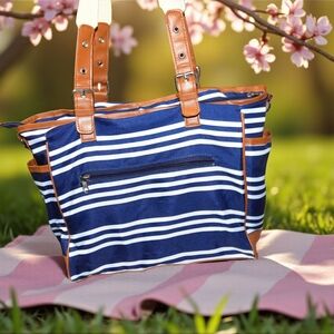 Striped Blue and Brown Women's Tote Bag